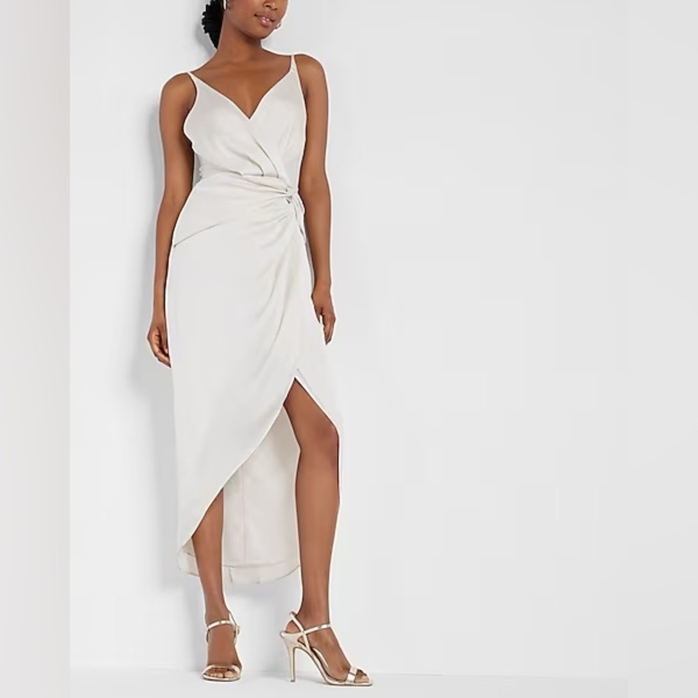 Express Satin Hi Lo Midi Dress S Ivory